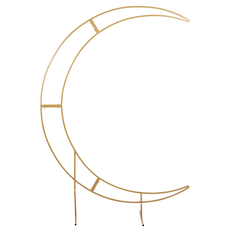 7.5ft Gold Metal Half Crescent Moon Wedding Arbor Frame, Curved Design Arch Flower Balloon#whtbkgd