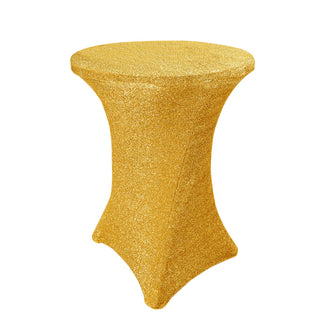 Add a Touch of Elegance with the Gold Metallic Shiny Glittered Spandex Cocktail Table Cover