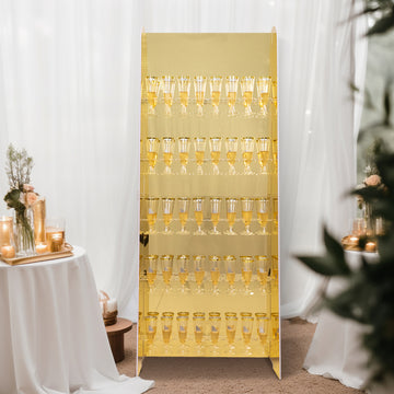 5ft Gold Mirror Finish 5-Tier 40 Champagne Glass Holder Wall Stand, Foam Board Wine Glass Standing Rack