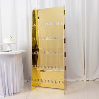 Create a Stunning Display with the 5ft Gold Mirror Finish 5-Tier Champagne Glass Holder Create a Stunning Display with the 5ft Gold Mirror Finish 5-Tier Champagne Glass Holder