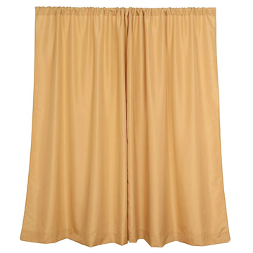 2 Pack Gold Polyester Event Curtain Drapes, 10ftx8ft Backdrop Event Panels With Rod Pockets 130 GSM