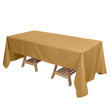 72"x120" Gold Polyester Seamless Polyester Rectangle Tablecloth, Reusable Linen Tablecloth