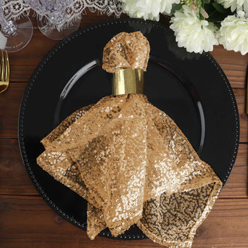 20”x20” Gold Premium Sequin Cloth Dinner Napkin Reusable Linen