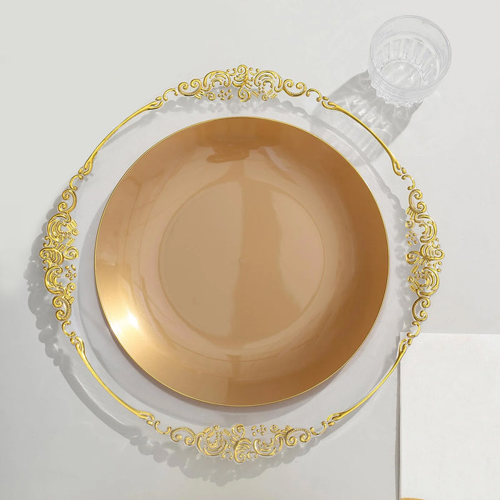 10 Pack | 10inch Gold Round Disposable Dinner Plates With Gold Rim