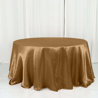 132" Gold Seamless Satin Round Tablecloth 132" Gold Seamless Satin Round Tablecloth