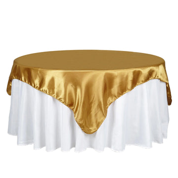 72" x 72" Gold Seamless Satin Square Tablecloth Overlay