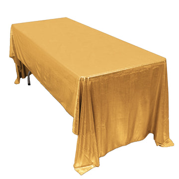 60"x126" Gold Shimmer Sequin Dots Polyester Tablecloth, Wrinkle Free Sparkle Glitter Table Cover