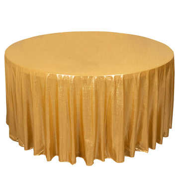 120" Gold Shimmer Sequin Dots Polyester Tablecloth, Wrinkle Free Sparkle Glitter Table Cover