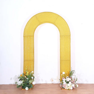 Elevate Your Event with the Gold Spandex Fitted U-Shaped Wedding Arch Cover Elevate Your Event with the Gold Spandex Fitted U-Shaped Wedding Arch Cover