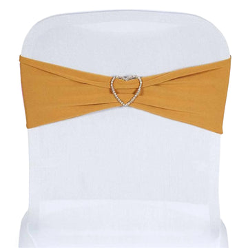 5 Pack Gold Spandex Stretch Chair Sashes Bands Heavy Duty with Two Ply Spandex - 5"x12"
