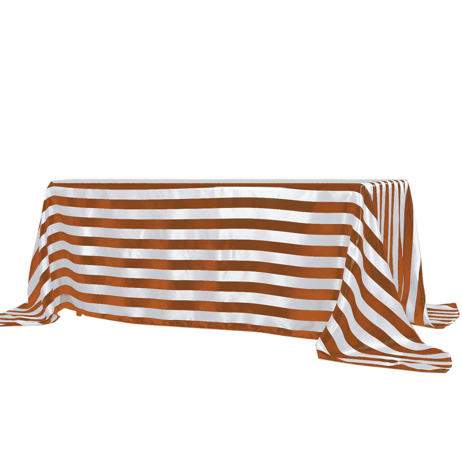90"x132" | Stripe Satin Rectangle Tablecloth | Gold & White | Seamless