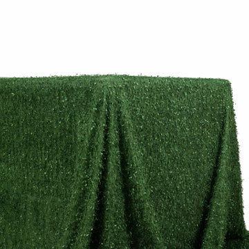 90"x156" Green Fringe Shag Polyester Rectangular Tablecloth