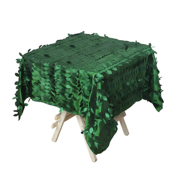 54" Green 3D Leaf Petal Taffeta Fabric Seamless Square Tablecloth