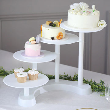 4-Tier Half Moon White Plastic Cake Dessert Stand, 4-Shelf Cupcake Display - 17" Tall