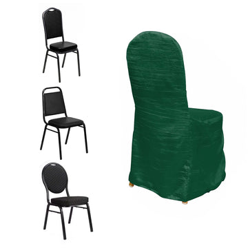 Hunter Emerald Green Crinkle Crushed Taffeta Banquet Chair Cover, Reusable Wedding Chair Cover