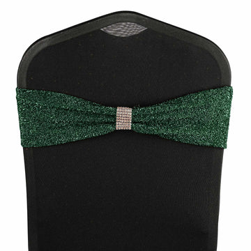 5 Pack Hunter Emerald Green Metallic Shimmer Tinsel Spandex Chair Sashes