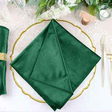 5 Pack Hunter Emerald Green Premium Sheen Finish Velvet Cloth Dinner Napkins - 20"x20"