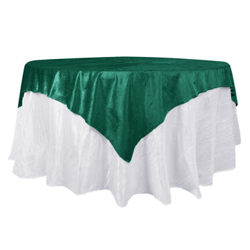 72"x72" Hunter Emerald Green Premium Soft Velvet Table Overlay, Square Tablecloth Topper