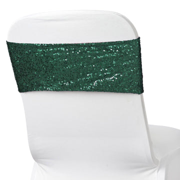 5 Pack 6"x15" Hunter Emerald Green Sequin Spandex Chair Sashes Bands
