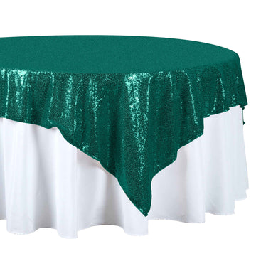 72"x72" Hunter Emerald Green Sequin Sparkly Square Table Overlay