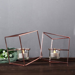 Rose Gold Geometric Candle Holder Set Rose Gold Geometric Candle Holder Set