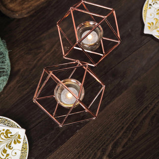 Rose Gold Geometric Candle Holder Set for Event Decor Rose Gold Geometric Candle Holder Set for Event Decor