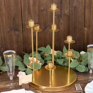 Create a Stunning Tablescape with the Gold 7-Arm Metal Cluster Round Taper Candelabra Create a Stunning Tablescape with the Gold 7-Arm Metal Cluster Round Taper Candelabra