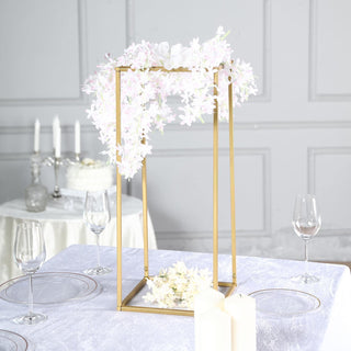 Elevate Your Event Decor with the 2 Pack | 24" Rectangular Gold Metal Wedding Flower Stand