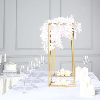 Add a Touch of Glamour to Your Event with the 2 Pack | 24" Rectangular Gold Metal Wedding Flower Stand Add a Touch of Glamour to Your Event with the 2 Pack | 24" Rectangular Gold Metal Wedding Flower Stand
