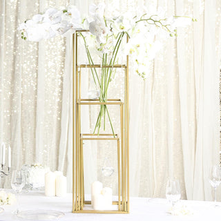 Elevate Your Event Decor with the Matte Gold Metal Frame Flower Stand Elevate Your Event Decor with the Matte Gold Metal Frame Flower Stand
