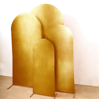 Create an Enchanting Atmosphere with the Gold Spandex Chiara Wedding Arch Covers Create an Enchanting Atmosphere with the Gold Spandex Chiara Wedding Arch Covers