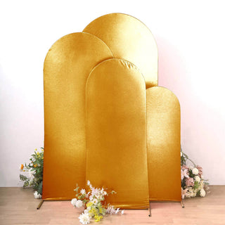 Elevate Your Event with the Captivating Gold Spandex Chiara Wedding Arch Covers Elevate Your Event with the Captivating Gold Spandex Chiara Wedding Arch Covers
