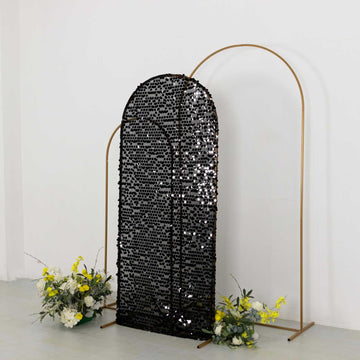 6ft Sparkly Black Big Payette Sequin Fitted Wedding Arch Cover for Round Top Chiara Backdrop Stand
