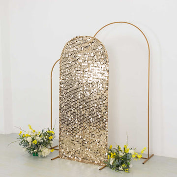 6ft Sparkly Champagne Big Payette Sequin Fitted Wedding Arch Cover for Round Top Chiara Backdrop Stand