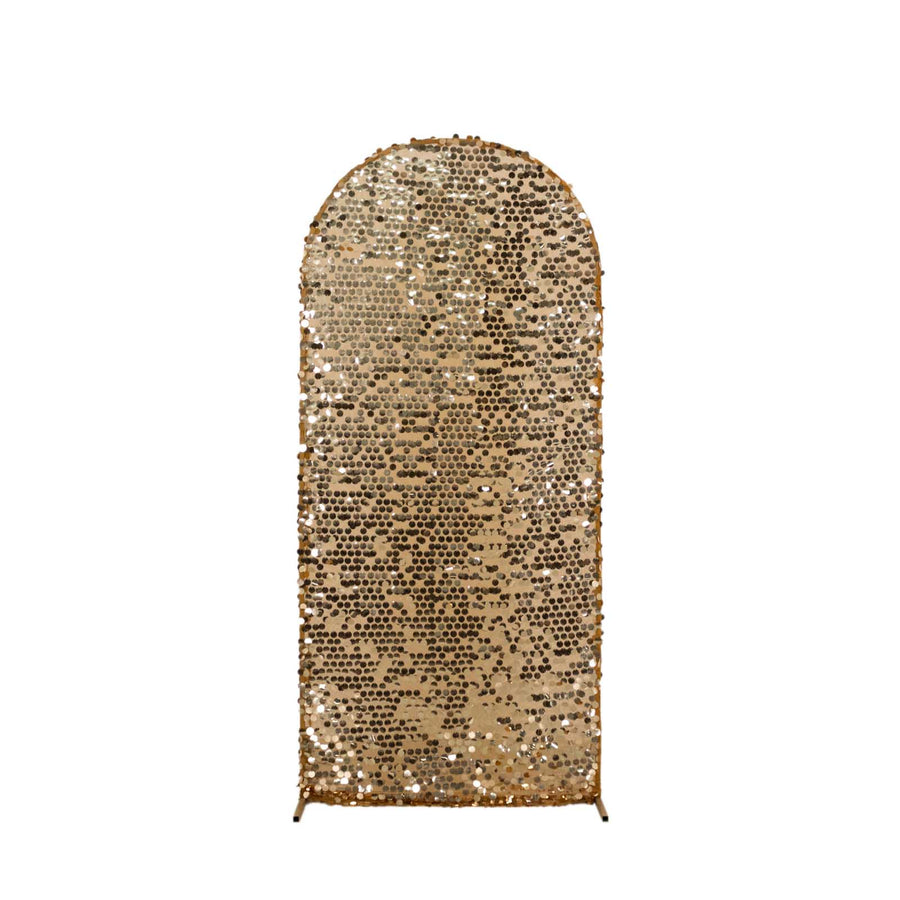 6ft Sparkly Gold Big Payette Sequin Fitted Wedding Arch Cover for Round Top Chiara#whtbkgd