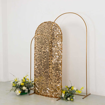 6ft Sparkly Gold Big Payette Sequin Fitted Wedding Arch Cover for Round Top Chiara Backdrop Stand