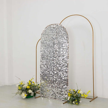 6ft Sparkly Silver Big Payette Sequin Fitted Wedding Arch Cover for Round Top Chiara Backdrop Stand