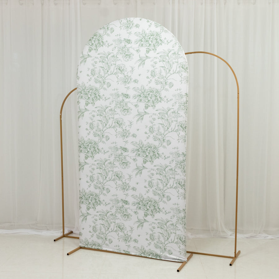 7ft Fitted Spandex Chiara Backdrop Cover – French Toile Dusty Sage Green