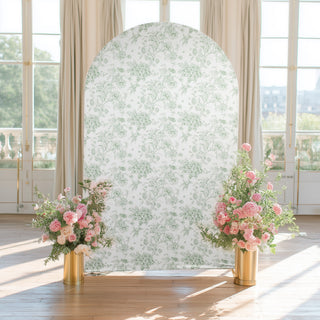 Floral backdrop with pink flowers in gold vases in a bright interior setting.