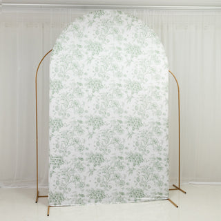 Dusty Sage Green French Toile Spandex Backdrop Cover for Round Top Arch Dusty Sage Green French Toile Spandex Backdrop Cover for Round Top Arch