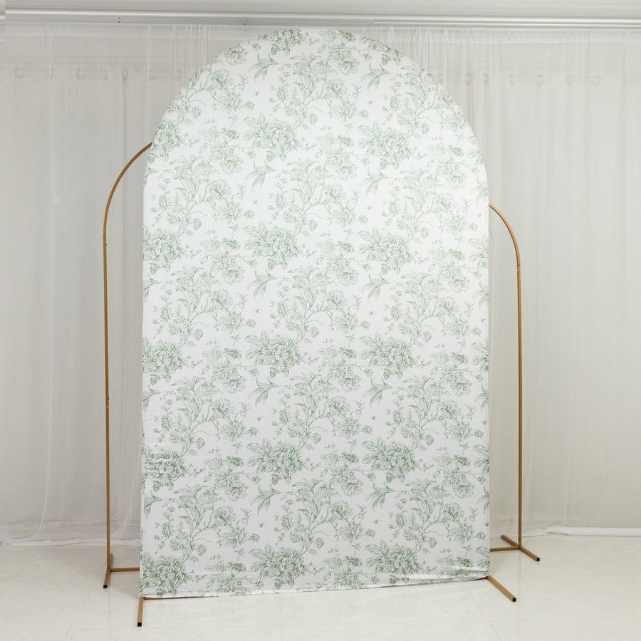 8ft Fitted Spandex Chiara Backdrop Cover – French Toile Floral Arch Slipcover