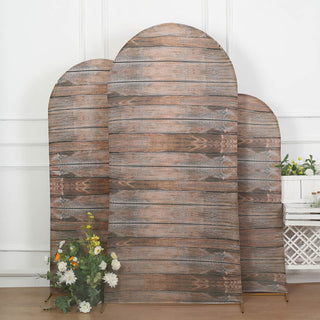 Versatile and Cost-Effective Event Decor with the Set of 3 Brown Rustic Wood Plank Backdrop Stand Covers