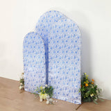 Set of 3 White Blue Satin Chiara Wedding Arch Covers With Chinoiserie Floral Print, Fitted Covers