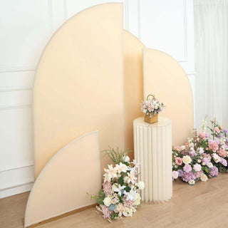 Effortlessly Elegant - Matte Beige Spandex Half Moon Chiara Backdrop Stand Covers Effortlessly Elegant - Matte Beige Spandex Half Moon Chiara Backdrop Stand Covers