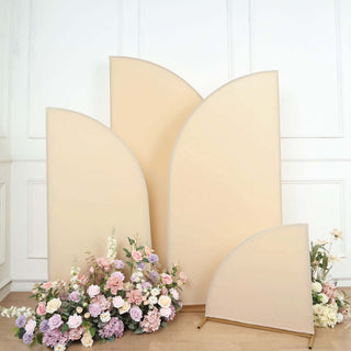 Matte Beige Spandex Half Moon Chiara Backdrop Stand Covers - Transform Your Wedding Arch Matte Beige Spandex Half Moon Chiara Backdrop Stand Covers - Transform Your Wedding Arch