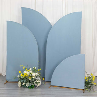 Transform Your Wedding Arch with Matte Dusty Blue Spandex Half Moon Chiara Backdrop Stand Covers Transform Your Wedding Arch with Matte Dusty Blue Spandex Half Moon Chiara Backdrop Stand Covers