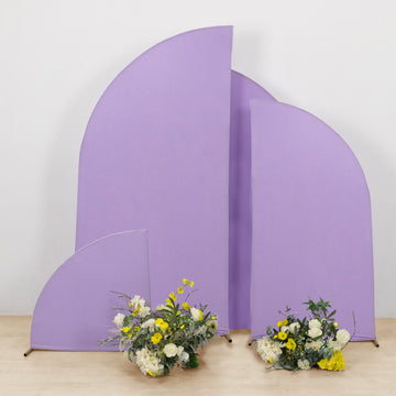Set of 4 Matte Lavender Lilac Spandex Half Moon Chiara Backdrop Stand Covers, Custom Fitted Wedding Arch Covers - 2.5ft,5ft,6ft,7ft