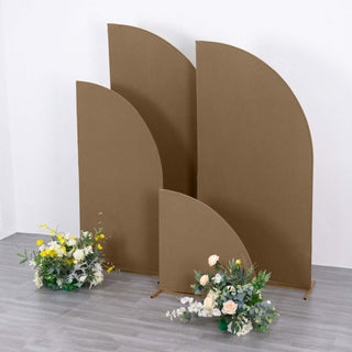 Durable and Stylish Matte Taupe Spandex Half Moon Chiara Backdrop Stand Covers Durable and Stylish Matte Taupe Spandex Half Moon Chiara Backdrop Stand Covers