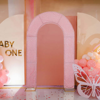 Create an Enchanting Atmosphere with Rose Gold Spandex Fitted U-Shaped Wedding Arch Cover Create an Enchanting Atmosphere with Rose Gold Spandex Fitted U-Shaped Wedding Arch Cover