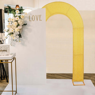 Create a Luxurious Atmosphere with the Gold Spandex Fitted Open Arch Cover Create a Luxurious Atmosphere with the Gold Spandex Fitted Open Arch Cover